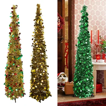 

1.5M Collapsible Artificial Christmas Tree Tassel Sequins Xmas Tree Decoration Wedding Party Present Home Decor Festive Supplies