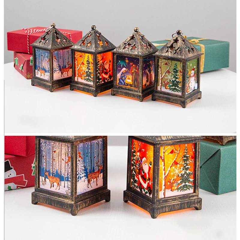 Christmas Candlestick Retro Night Lamp Portable Lights Old Man Snowman Flame Atmosphere Light Xmas Decorations