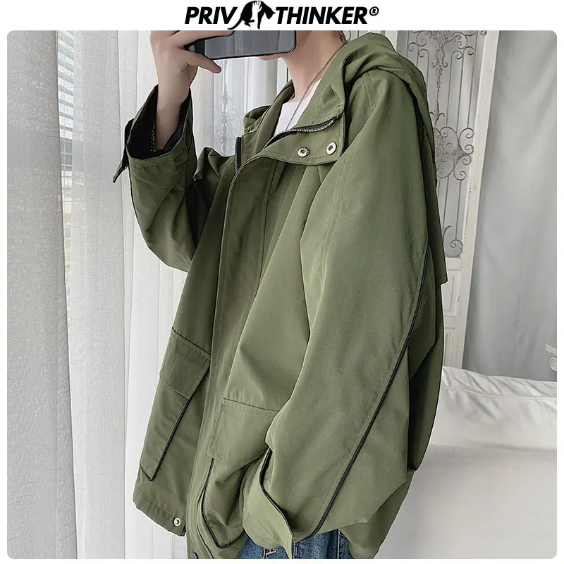 Privathinker мужские куртки в стиле сафари Ins, Мужская Осенняя уличная одежда в стиле хип-хоп, мужское Свободное пальто с капюшоном, куртка на молнии