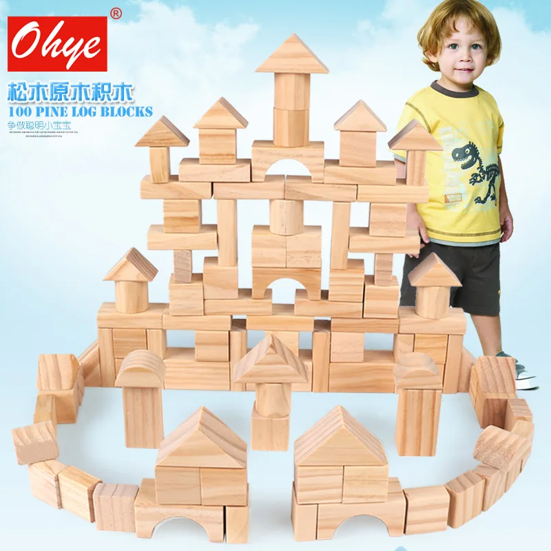 High quality 100pcs building block building blocks stacked high quality wooden early education educational toys