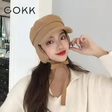 COKK, зимние шапки для женщин, защита ушей, бархатная Толстая теплая военная шапка с плоским верхом, женская шапка в Корейском стиле, берет в стиле винтаж, Новинка