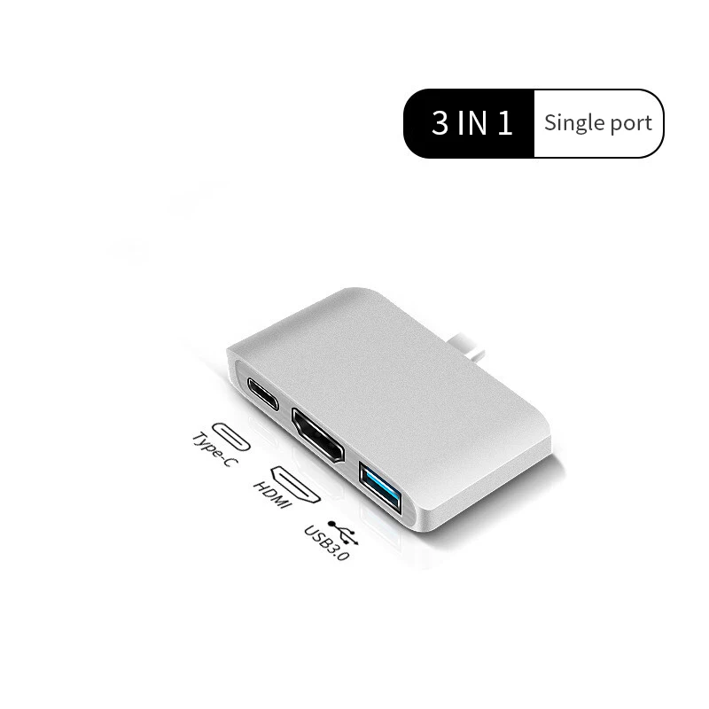 Usb-хаб C концентратор для MacBook Pro Аксессуары USB-C-Мульти USB 3,0 HDMI адаптер док-станция Тип C 3,0 сплиттер 3 порта type C концентратор - Цвет: Серебристый
