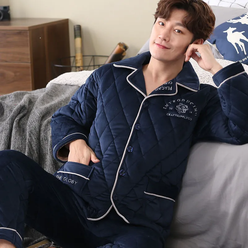 Men Pijamas  Winter Thick Warm Flannel Mens Pajama Set Long Sleeve Coral Velvet Sleepwear Suit Outwear Home Clothes new 65% cotton maternity nursing sleepwear set spring autumn pajama clothes for pregnant women pregnancy home sleep for hospital