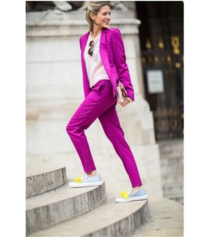 Purple Professional Women Suit Spring Autumn Slim Single Breasted Lady