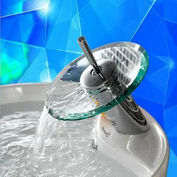 

Honhill Mixer Bathroom Sink Glass Single Lever Faucet Waterfall Sink Basin Tap Kitchen Round Faucet Tap With Water Inlet Pipe