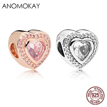 

Real Sterling 925 Silver Shinny Crystal Heart Bead Charm for DIY Bracelet Jewelry Making Rose Gold S925 Silver Charms