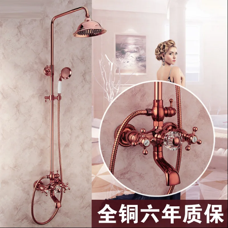 

Copper Rose and Gold Shower European Retro Flower Shower Set Golden Double Flower Shower Faucet Rise and Drop