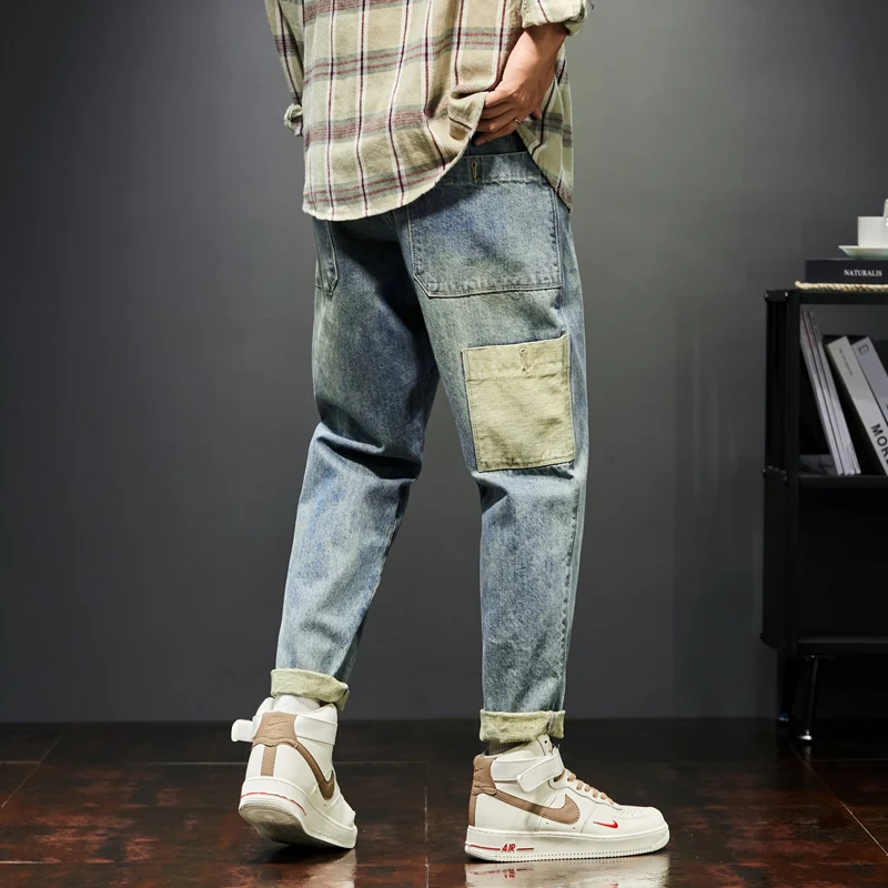 KSTUN Jeans Men Loose Fit Retro Blue 2022 Autumn Wide Leg Pants Denim Trousers Korean Style Fashion