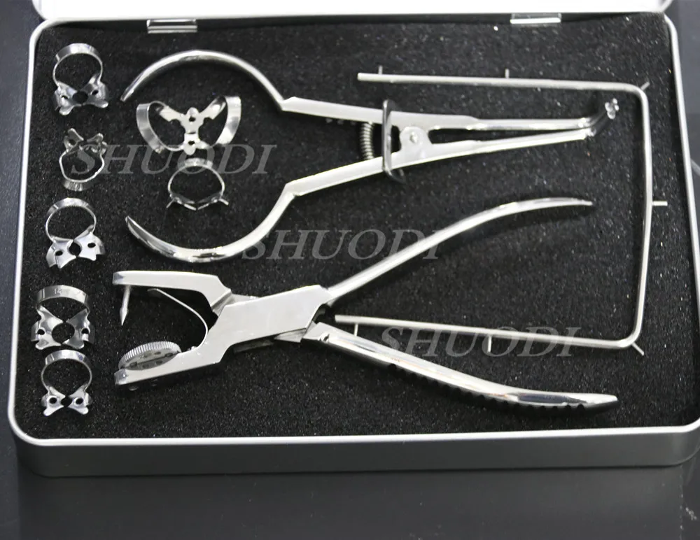 10 Pcs Set with box Немецкий нержавеющая сталь высокое качество Стоматологическая резиновая плотина Удар Щипцы зажимы стоматологический набор CE - Цвет: 10 Pcs Set with box