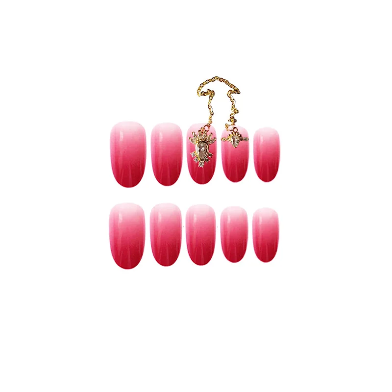 Nusx 24pcs Full Cover Fake Nail With Diamond Chain Art Design Acrylic Press On Nail Tips 5