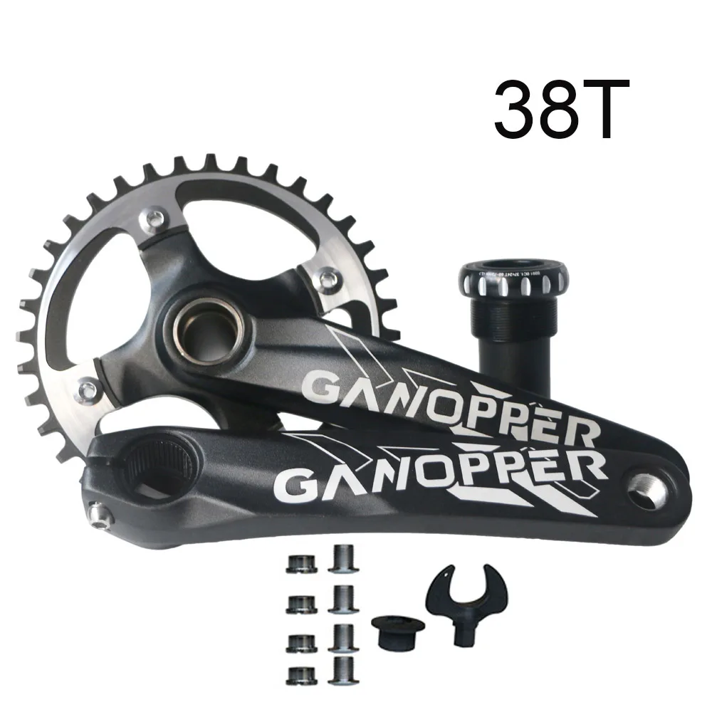 38T black crankset Ультра-светильник горы MTB велосипеда гоночный трек Дорожный велосипед диаметра окружности болтов(зубчатая пластина 32/36/38 мм/42 передняя Звездочка кривошипно модифицировать велосипед части - Цвет: 38T black crankset