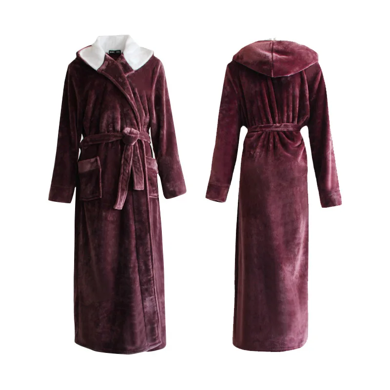 Women Night Robe Nightwear Sleepwear Dress Autumn And Winter Flannel Robe Hooded Bathrobe Thick Pajamas Plus-sized