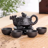 Autentico Set di teiere di drago Yixing 5 pezzi Set da tè in ceramica viola argilla Kung Fu 1 teiera + 4 tazze Set di teiere fatte a mano Zisha