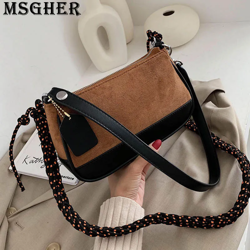 

MSGHER Vintage Panelled Patchwork Winding Autumn Frosted French Style Concise Style Joker Flap 2019 Fashion Girl Flap Bag WB3103