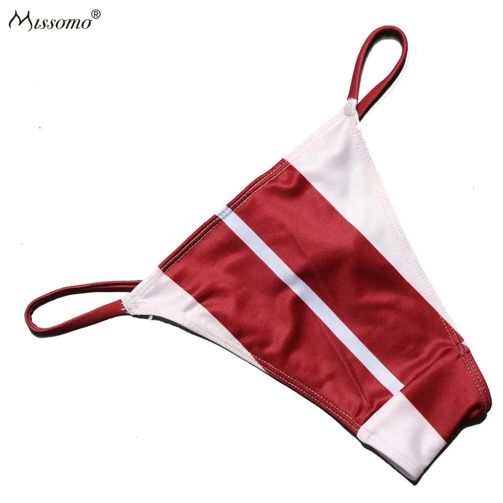 Burgundy Missomo сексуальный с низкой посадкой, в полоску лента с принтом Плавки бикини осень продукт Размер S, M, L, XL, XXL - Цвет: Burgundy