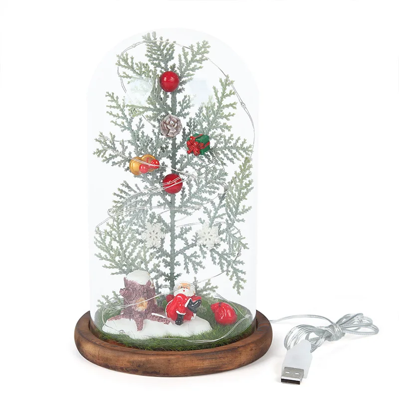 

Miniature Christmas Tree in Glass Dome Ornaments & Presents with Light String Light Wedding Garland LED Lamps Christmas Decor
