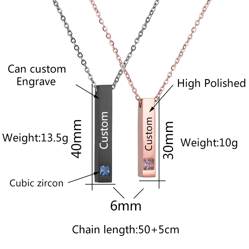 Nextvance нержавеющая сталь на заказ выгравировано черное розовое золото имя Дата бар ожерелье для женщин мужчин Lover ожерелья на заказ ювелирные изделия