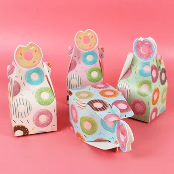 

8pcs donut pattern gift box candy boxes donut printed paper packaging box bags donut grow up party favor baby shower 1st decor