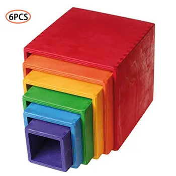 

6PCS Children's Wooden Puzzles Set Early Educational Rainbow Wooden Puzzles Assembly Toys For Children Over 2 Years Old