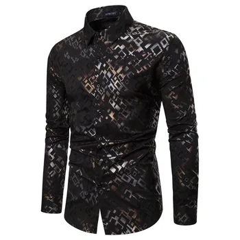 

Spring New Style Foreign Trade Casual MEN'S Long-sleeved Shirt Digital Bronzing Printed Elasticity Mens Dress Shirts