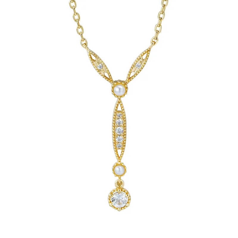 

Japan Jewelry Classic Wave Y-Shaped Natural Pearl Topaz Necklace Women's 925 Silver Delicacy Choker