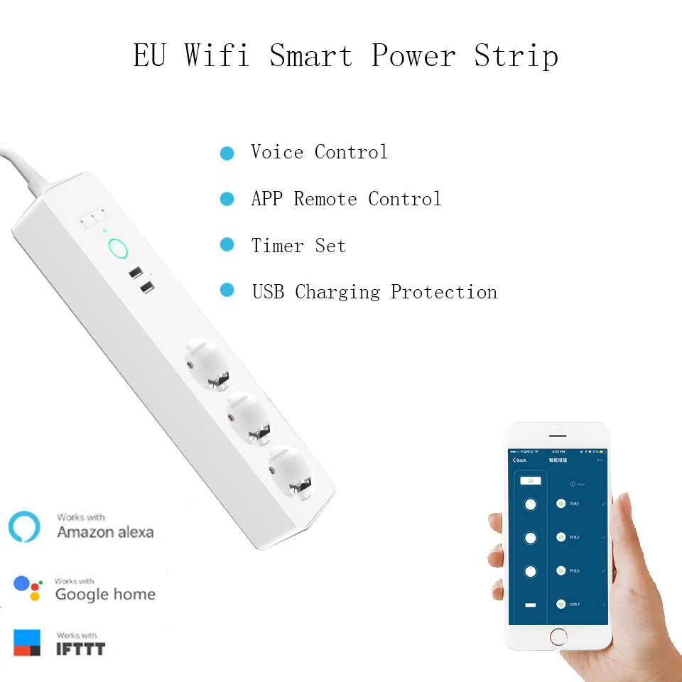 ЕС Wi-Fi Smart power Strip 3 розетки разъем 2 usb зарядный порт синхронизации Tuya приложение Голосовое управление работа с Alexa Google Home