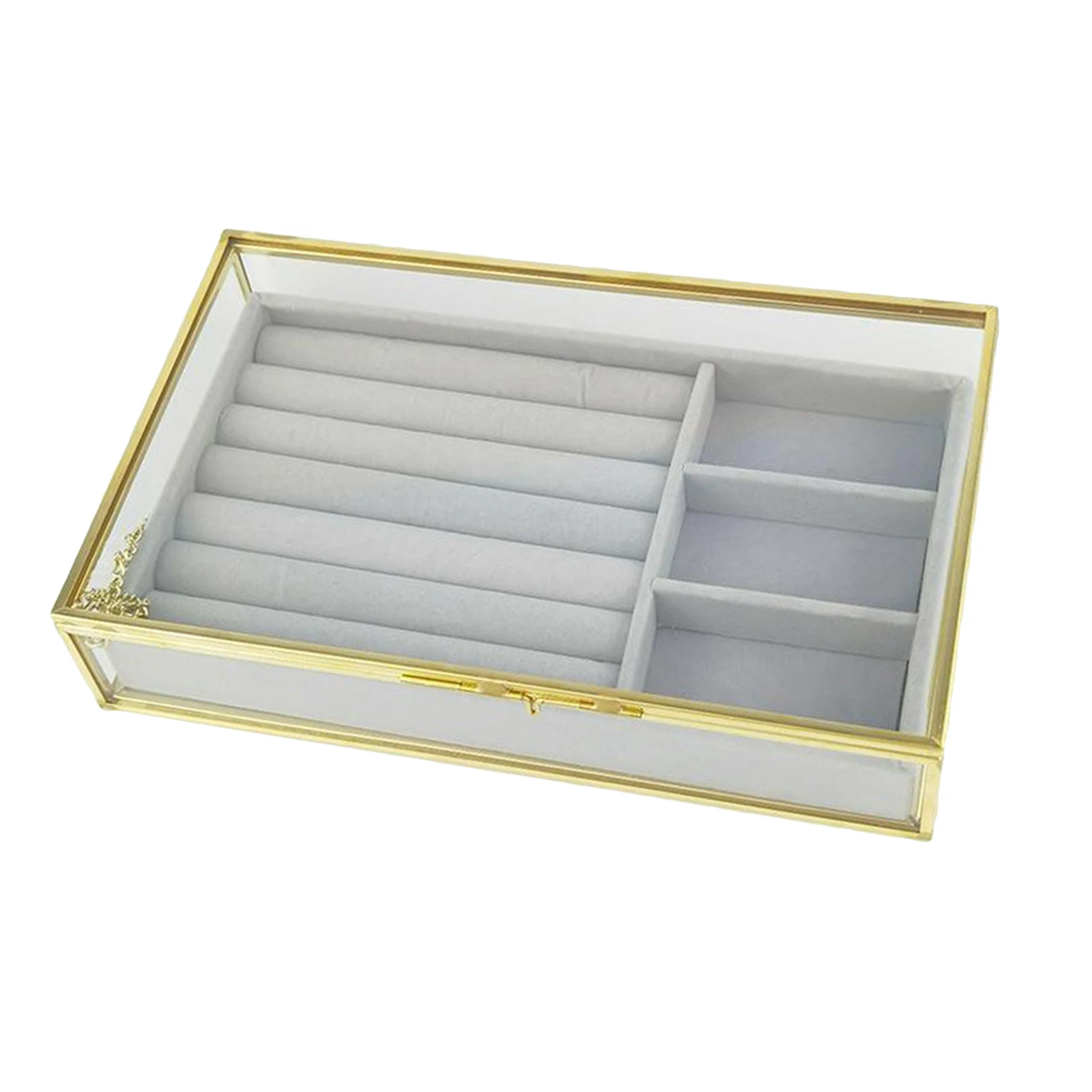 Velvet Clear Lid Jewelry Box Organizer Showcase Display Case Storage Ring Earrings