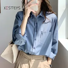 

Retro Silky Chiffon Women Blouses OL Style Shirts Female Long Sleeve Work Wear Tops Blue Pink Purple Black Clothes 2021 Spring