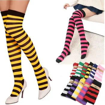 

Hirigin New Women Girls Over Knee Long Stripe Printed Thigh High Striped Patterned Socks 11 Colors Sweet Cute Warm Wholesale
