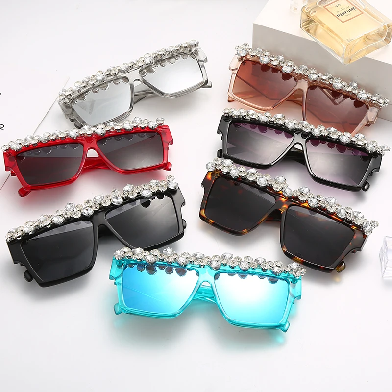 1pc Women's Oversized Square Sunglasses With Rhinestone Accents