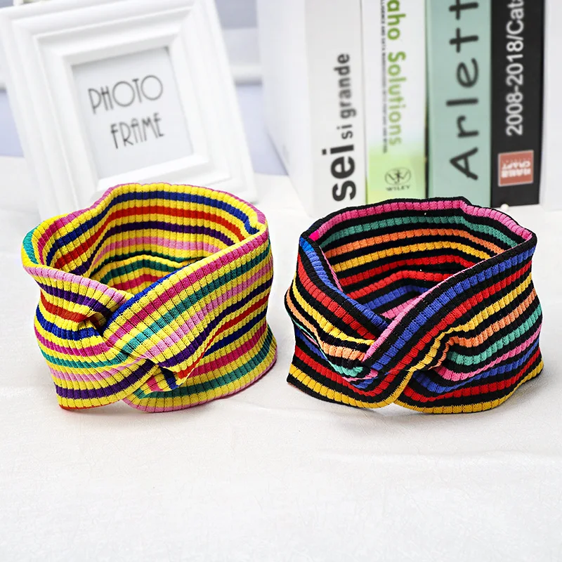 

2019 Dongdaemun Stripes Hair Band Headscarf Korean Style Headdress Romantic Rainbow Large Rims Headband C503