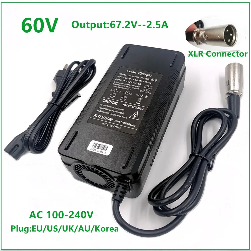 67.2V2.5A charger 67.2V 2.5A electric bike lithium battery charger for 60V  lithium battery pack XLR Plug 67.2V2.5A charger - AliExpress