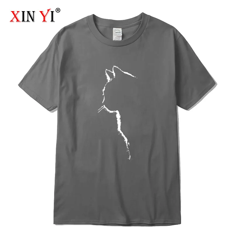 XINYI Men's T-shirt Top Quality 100% cotton short sleeve cool cat print casual loose men t shirt o-neck t-shirt men tee shirts 3