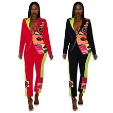 GL осенне-зимние спортивные костюмы с принтом в виде рта, полный рукав, блейзеры, брюки, костюм из двух частей, офисный женский наряд, Униформа, Женский комплект 3877