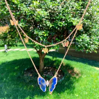

Flatfoosie Multilayer Acrylic Big Butterfly Pendant Necklace For Women Fashion Gold Silver Color Insect Crystal Necklace Jewelry