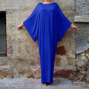 

Pop Women Summer Muslim Long Dress Wide Sleeve Loose Fit Solid Color Dresses Pop 88