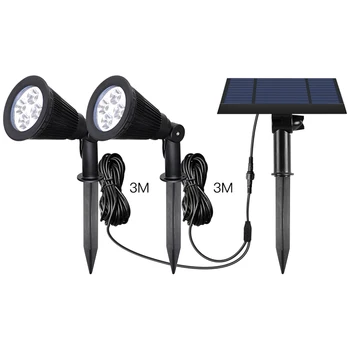 

Landscapes led solar power garden light Double Head Spotlight with wire security light for outdoor