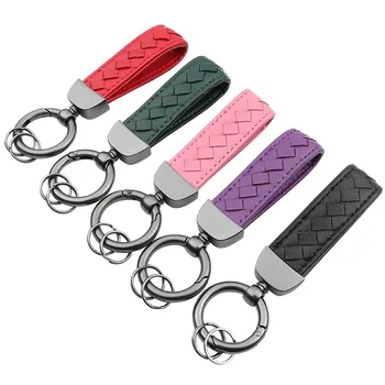

Fashion Hand-woven Keyring Genuine Leather Keychain Luxury Leather Buckle Key Chain Car Key Ring Locksmith Trinkets Gift
