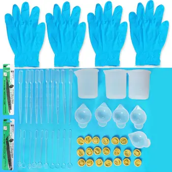 

52Pcs Silicone Resin Cups Casting Jewelry Tools Kit Measuring Cups Mixing Spoons Dropping Pipettes Gloves Tweezers Kit