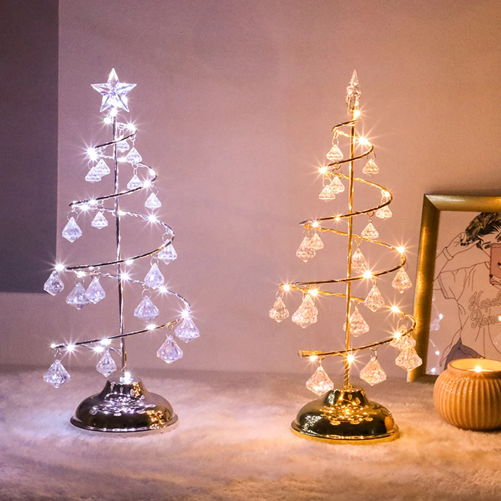 Crystal Christmas Tree Fairy Night Light Xmas Light Christmas Decor LED Lamp Bedroom Party Ornament Gift