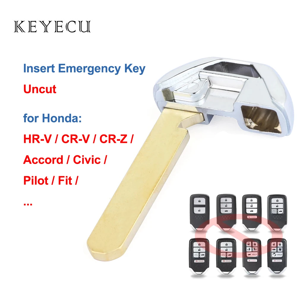 Keyecu Uncut Emergenza Inserire Lama Chiave Per Honda Cr-V Cr-Z Hrv Crv Accordo Crz Pilota Civico Adatto Crosstour Odissea