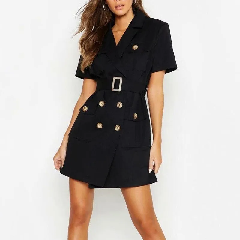 Heydress длинные блейзеры с коротким рукавом винтажные двубортные женские свободные Клубные пиджаки с поясом повседневные офисные карманы Верхняя одежда