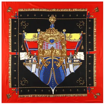 

New silk scarf century warship printing 130cm twill silk large square scarf women's shawl scarf
