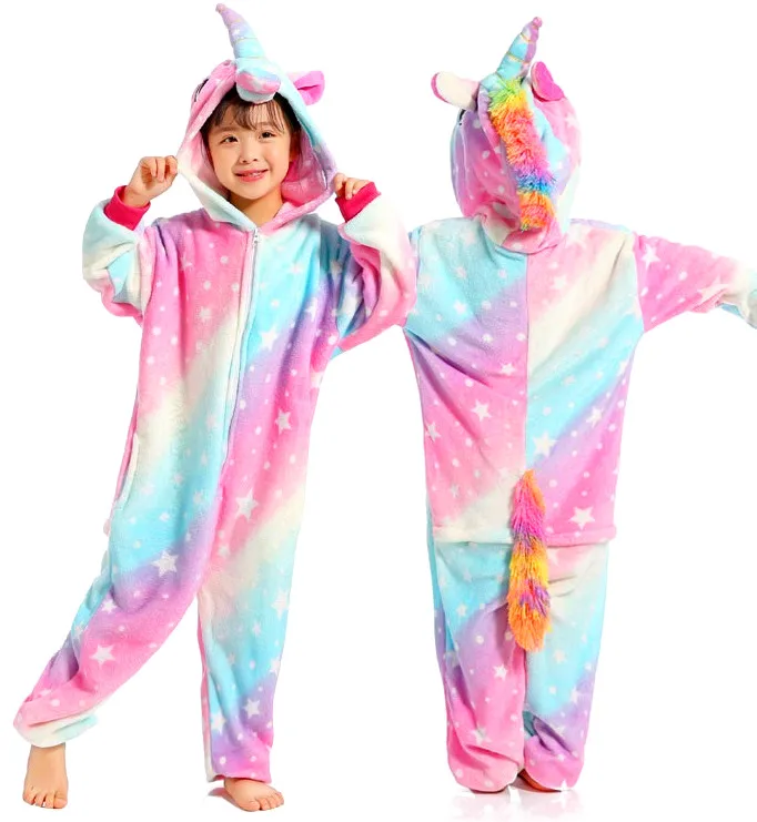 Galaxy Star TianMa Kigurumi Unicorn Pajamas Onesies Kids Winter Onesies Girls Boys Sleepwear Animal Pajamas Sets Children Hooded Cartoon Onesies - Цвет: Galaxy Star TianMa