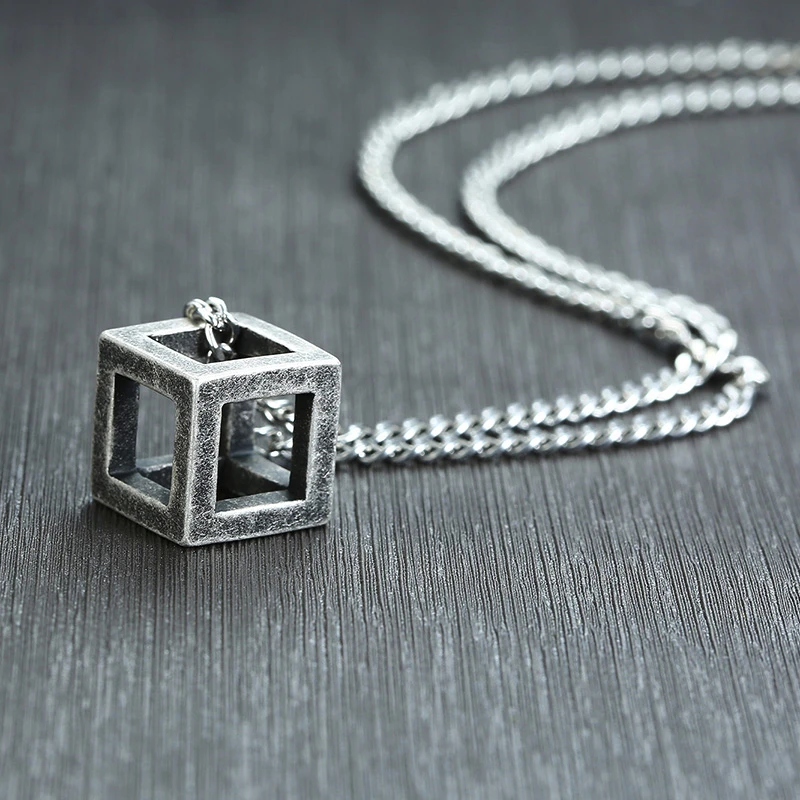 

Vnox Retro Hollow Cube Pendant for Men Stainless Steel Square Vintage Necklace Punk Geometric Collier 24" Chain