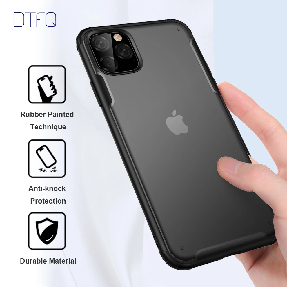 DTFQ Case for iPhone 11 11 Pro Max Hybrid Hard PC Soft TPU Silicone Cover Matte Shockproof Case for iPhone XR Xs Max X 7 8 Plus