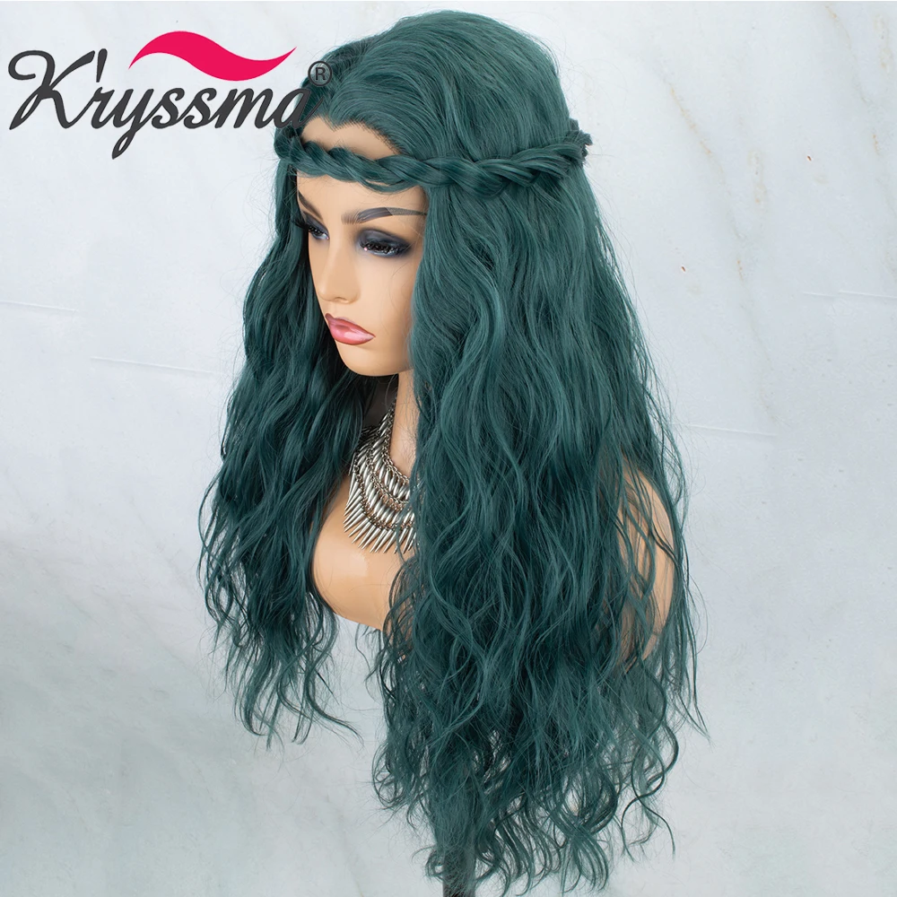 Krysma объемная волна длинный зеленый парик синтетические кружева передние парики для черных женщин высокотемпературные волосы волокна синтетические парики для косплея