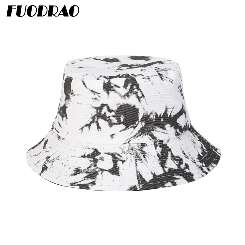 

FUODRAO Brand New Summer Bucket Hat Unisex Cotton Women Tie-dyed Visor Cap Panama Hat Reversible Fisherman Hat M30-1