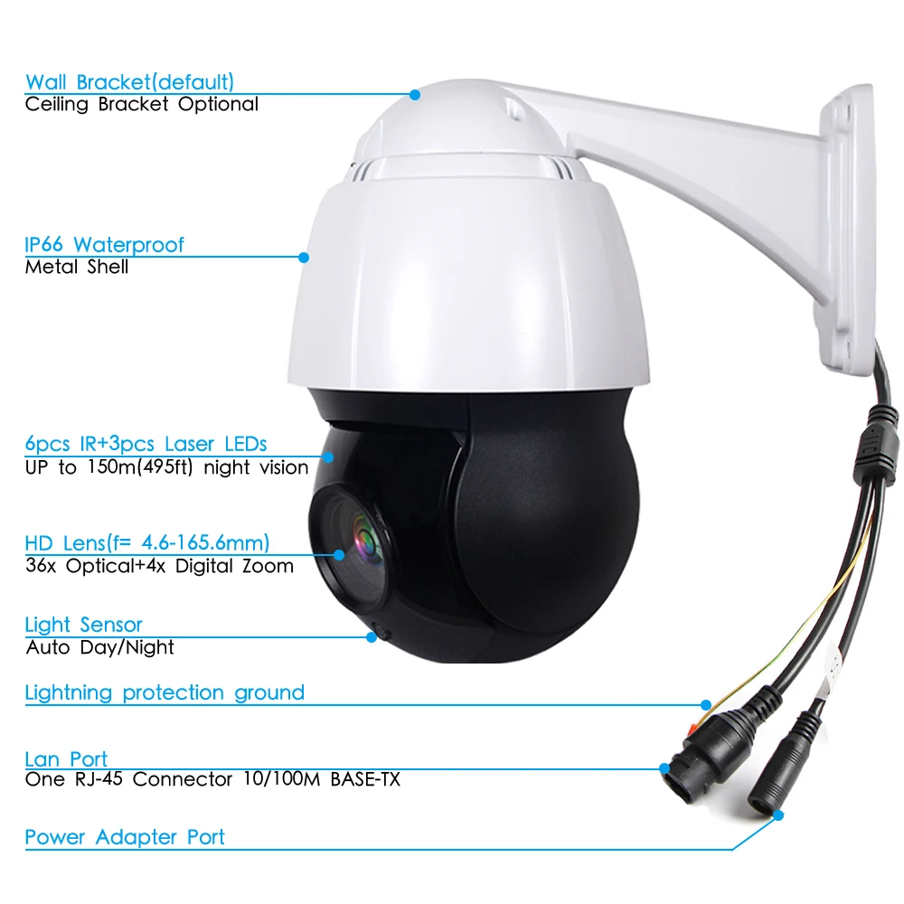 Купольная IP камера POE 1080P 5 Мп PTZ с 40 кратным увеличением уличная видеонаблюдения