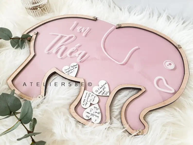 Elephant baby shower guest book alternative baby girl nursery decor